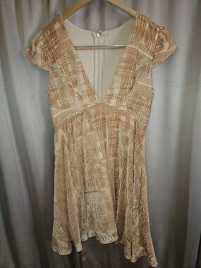 Urban Outfitters Kimchi Blue Beige Plaid-Textured V-Neck Mini Dress
